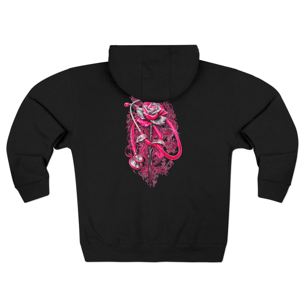 Pink Floral Snake Zip Hoodie — Botanical Serpent Graphic Hoodie