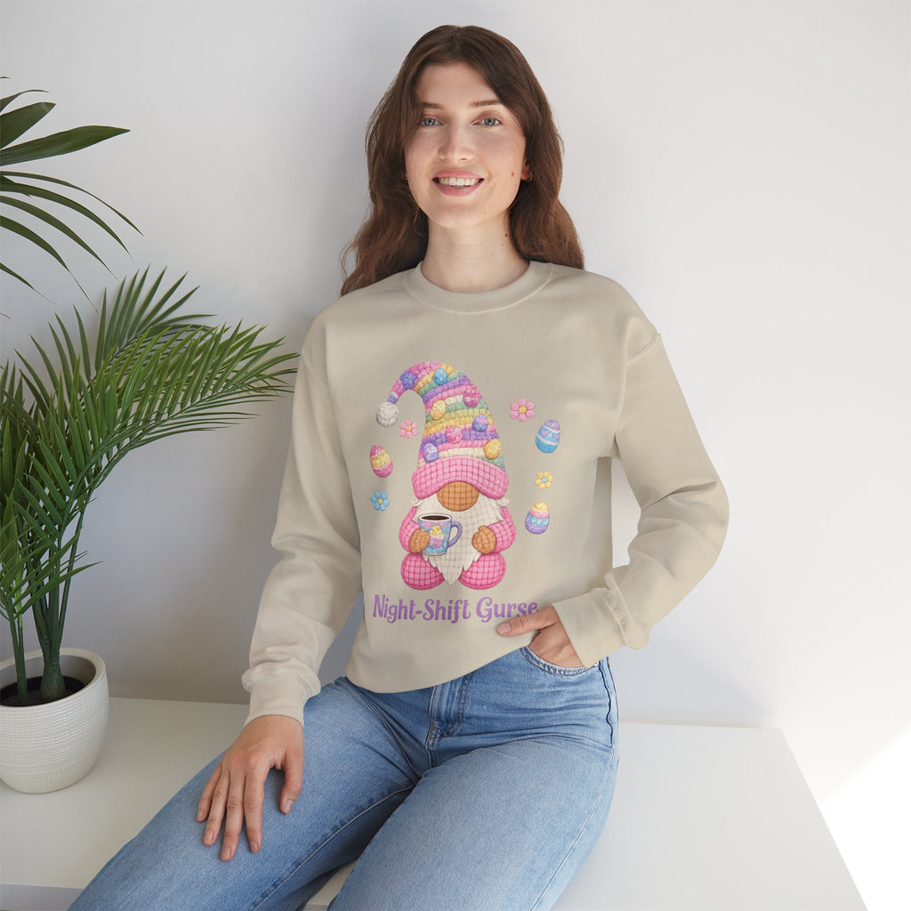 Night-Shift Nurse Gnome Sweatshirt — Cute Pastel Easter Nurse Gift