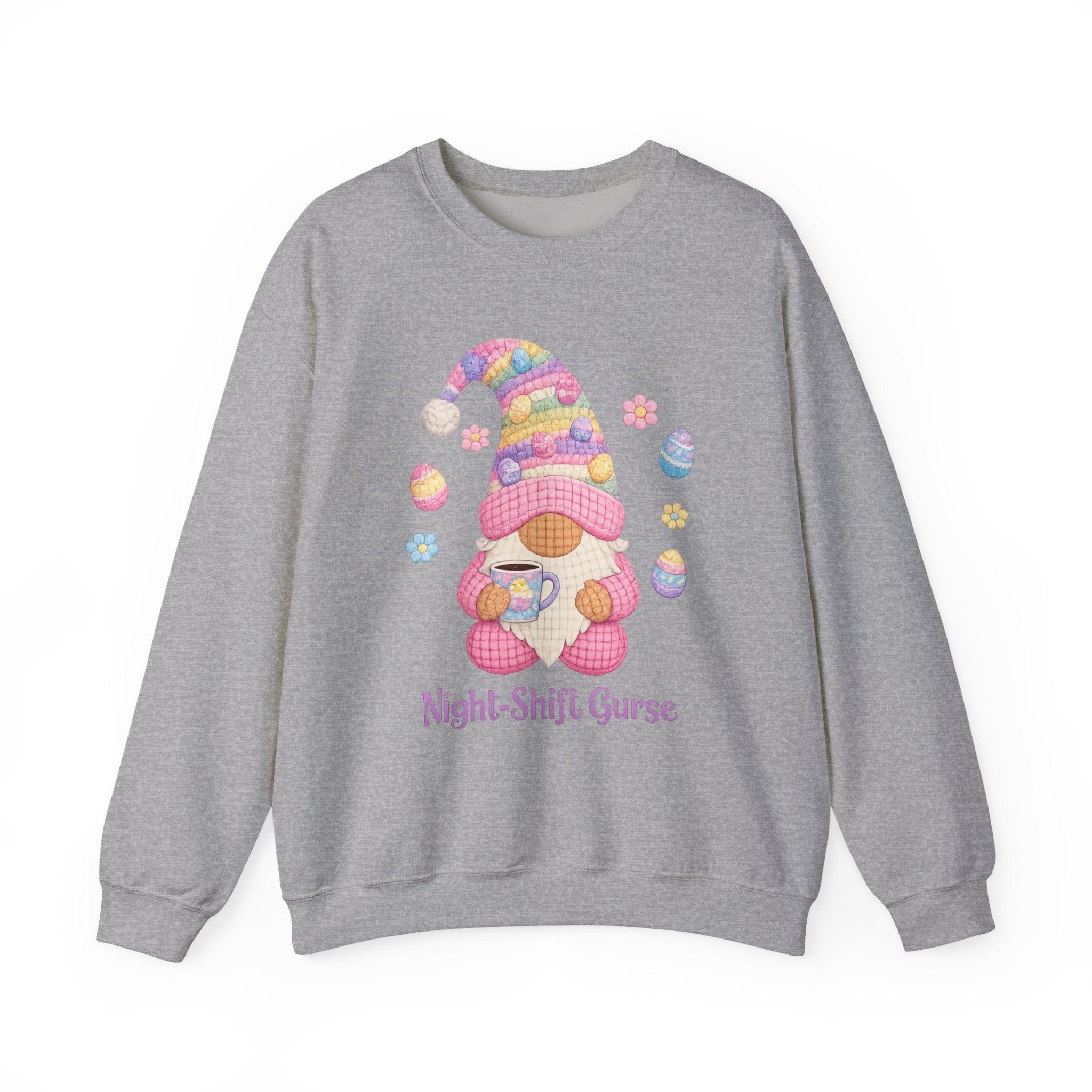 Night-Shift Nurse Gnome Sweatshirt — Cute Pastel Easter Nurse Gift