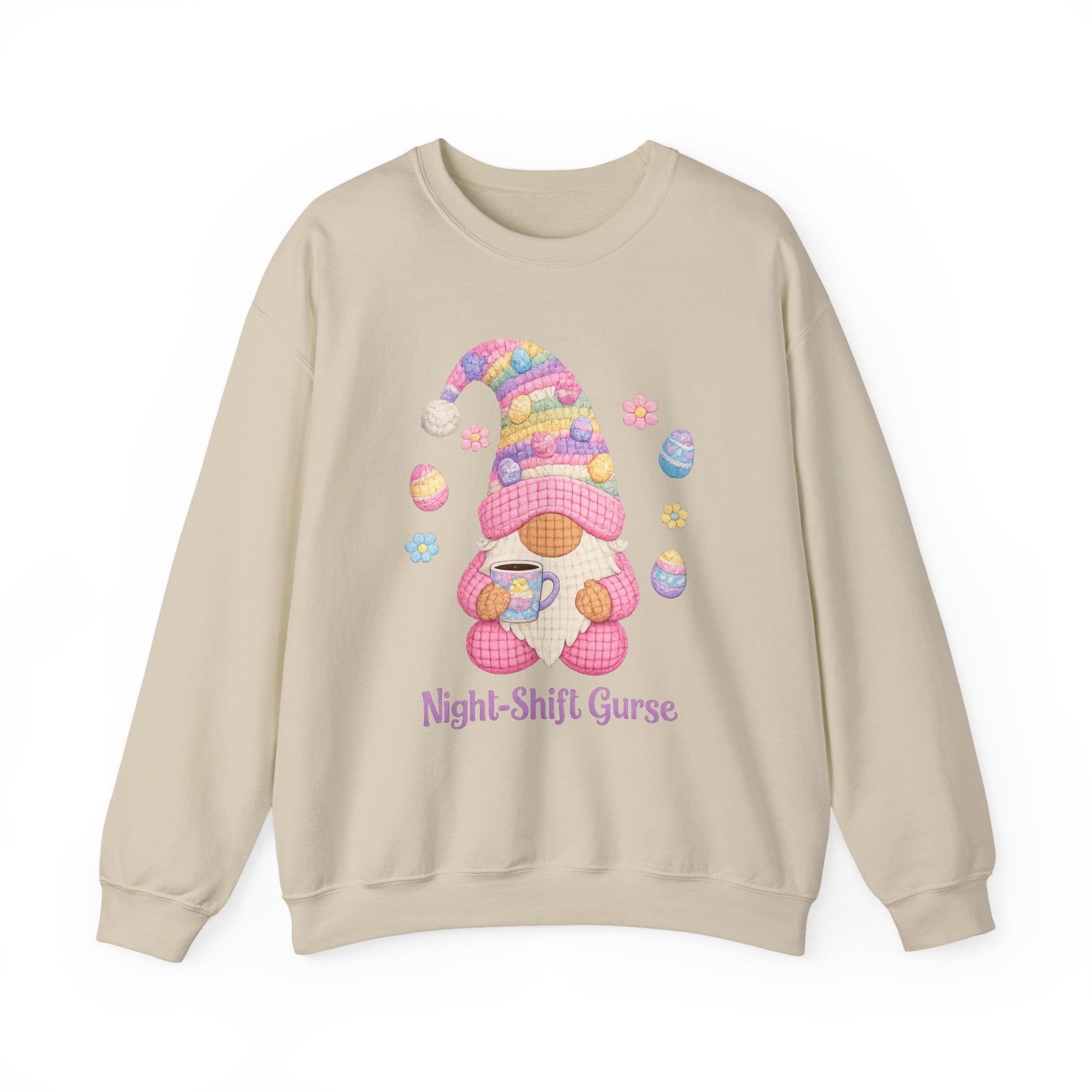 Night-Shift Nurse Gnome Sweatshirt — Cute Pastel Easter Nurse Gift