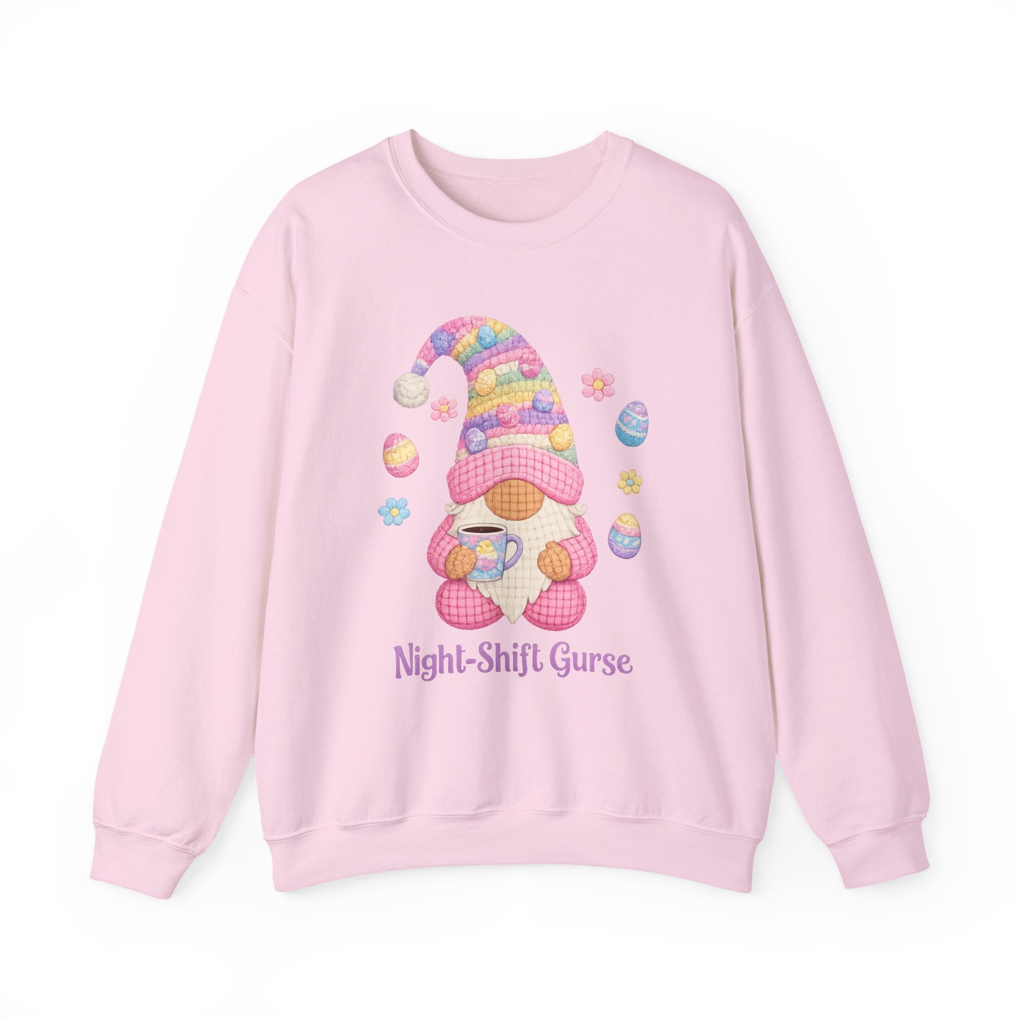Night-Shift Nurse Gnome Sweatshirt — Cute Pastel Easter Nurse Gift