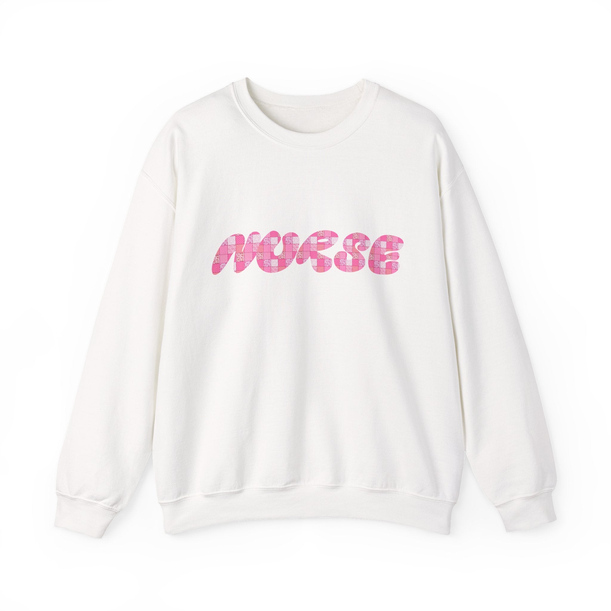 Nurse Crewneck Sweatshirt — Pink Patchwork Floral Script Graphic
