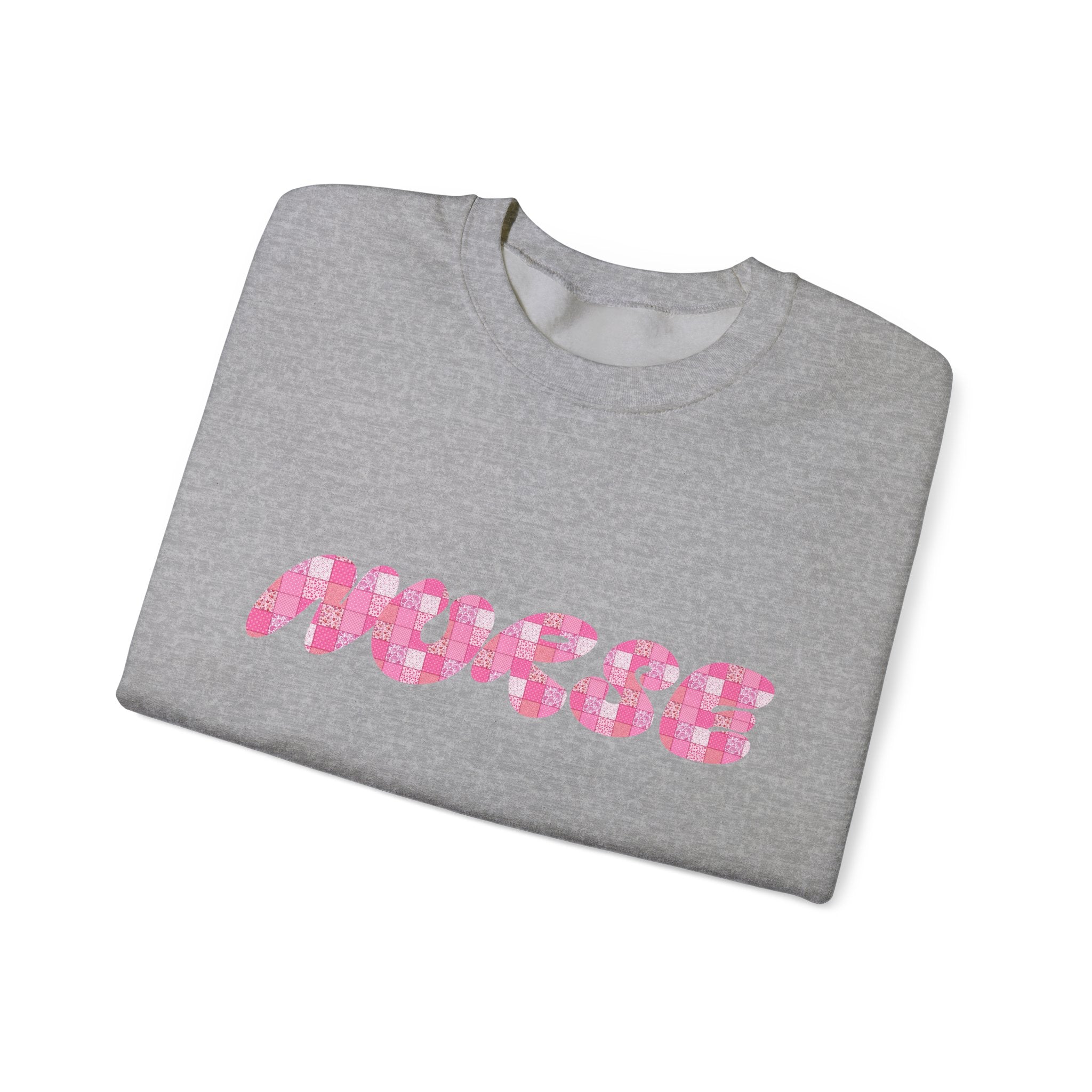 Nurse Crewneck Sweatshirt — Pink Patchwork Floral Script Graphic