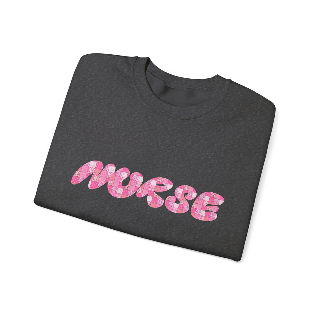 Nurse Crewneck Sweatshirt — Pink Patchwork Floral Script Graphic