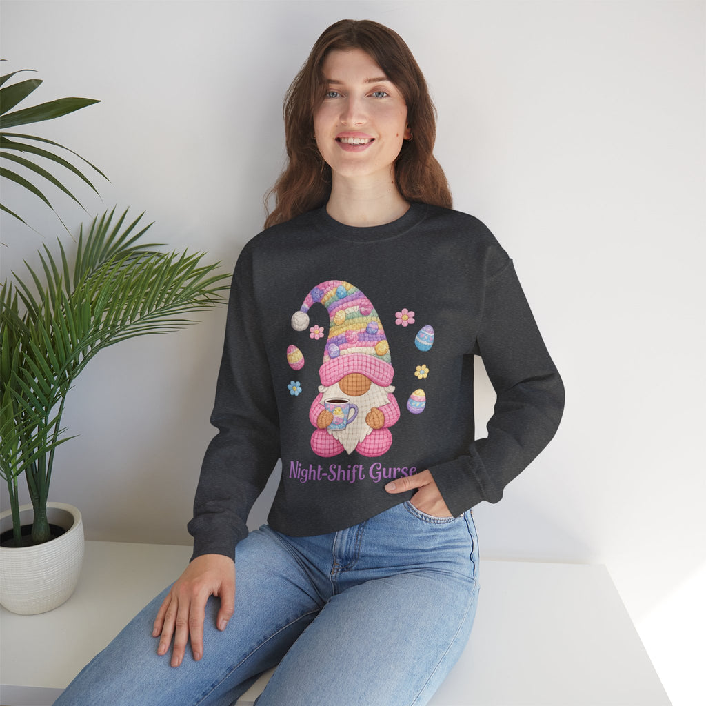 Night-Shift Nurse Gnome Sweatshirt — Cute Pastel Easter Nurse Gift