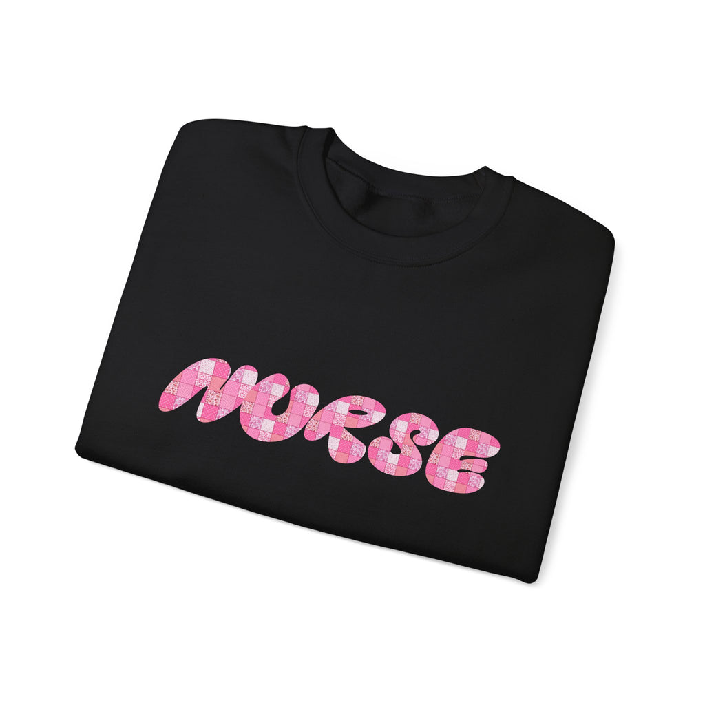 Nurse Crewneck Sweatshirt — Pink Patchwork Floral Script Graphic